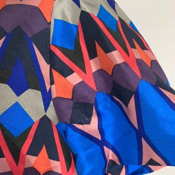 J. Crew Womens Shift Dress Geometric Multicolor Size 6 Short Sleeve Zip Silk - Picture 6 of 11